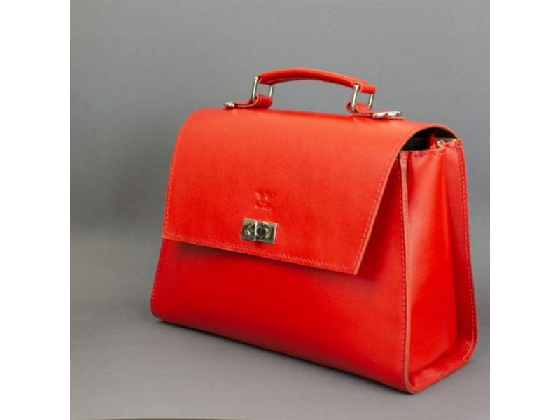 Женская кожаная сумка Classic красная, фото 2