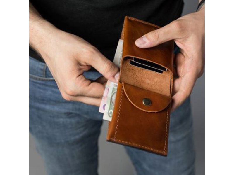 Кожаный кошелек Mini с монетницей светло-коричневый, фото 3