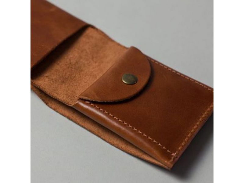 Кожаный кошелек Mini с монетницей светло-коричневый, фото 4