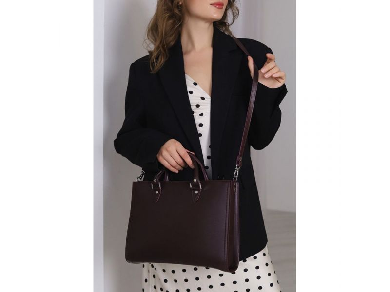 Женская кожаная сумка Fancy A4 бордовая, фото 2