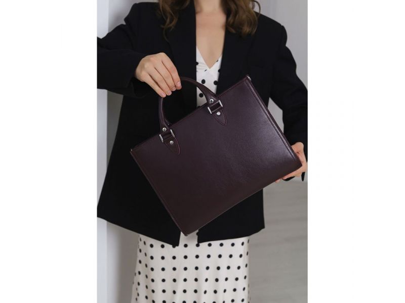 Женская кожаная сумка Fancy A4 бордовая, фото 3