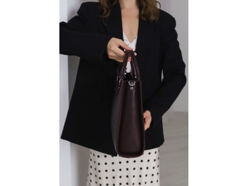 Женская кожаная сумка Fancy A4 бордовая, фото 5