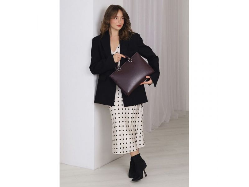 Женская кожаная сумка Fancy A4 бордовая, фото 6