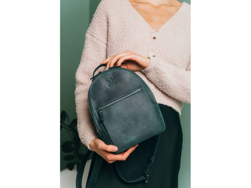 Кожаный рюкзак Groove S зеленый винтажный, фото 1