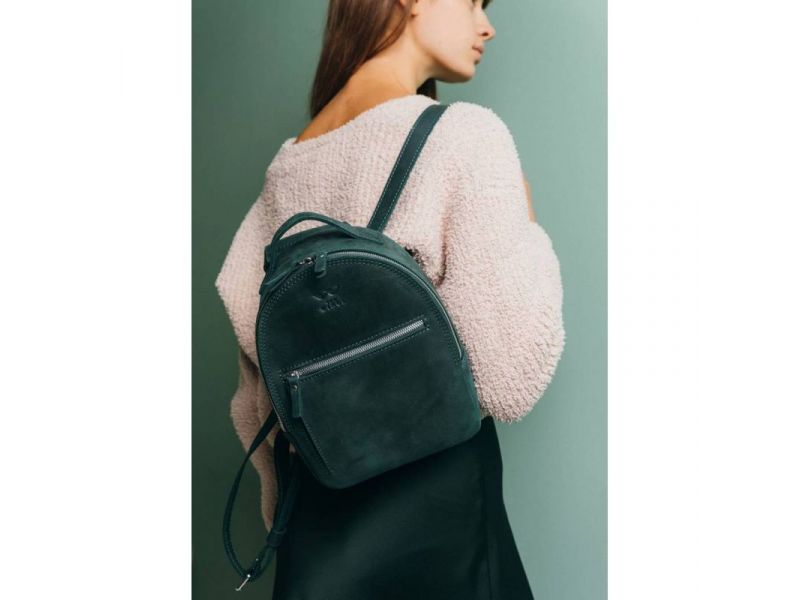 Кожаный рюкзак Groove S зеленый винтажный, фото 2