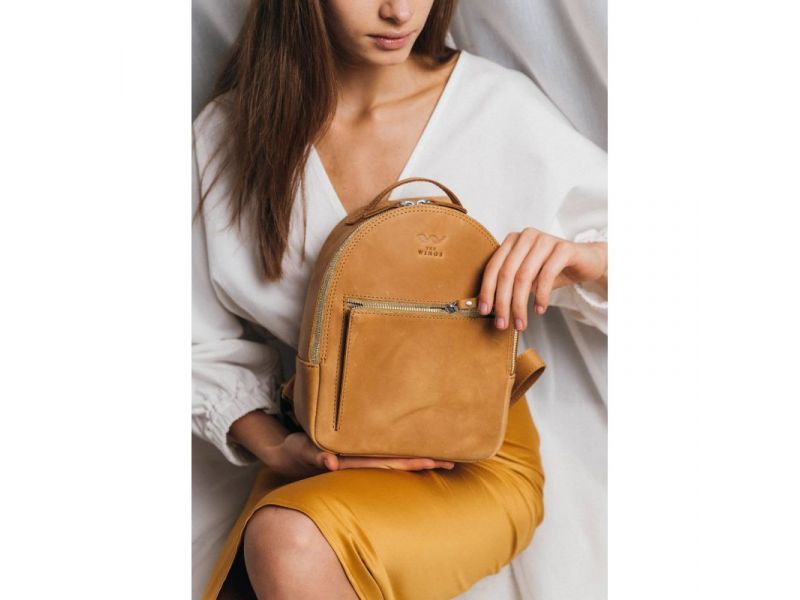 Кожаный рюкзак Groove S желтый винтажный, фото 1