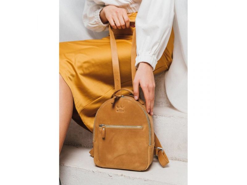 Кожаный рюкзак Groove S желтый винтажный, фото 4