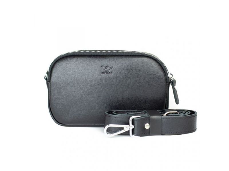 Кожаная сумка поясная/кроссбоди Holly черная сафьян, фото 2