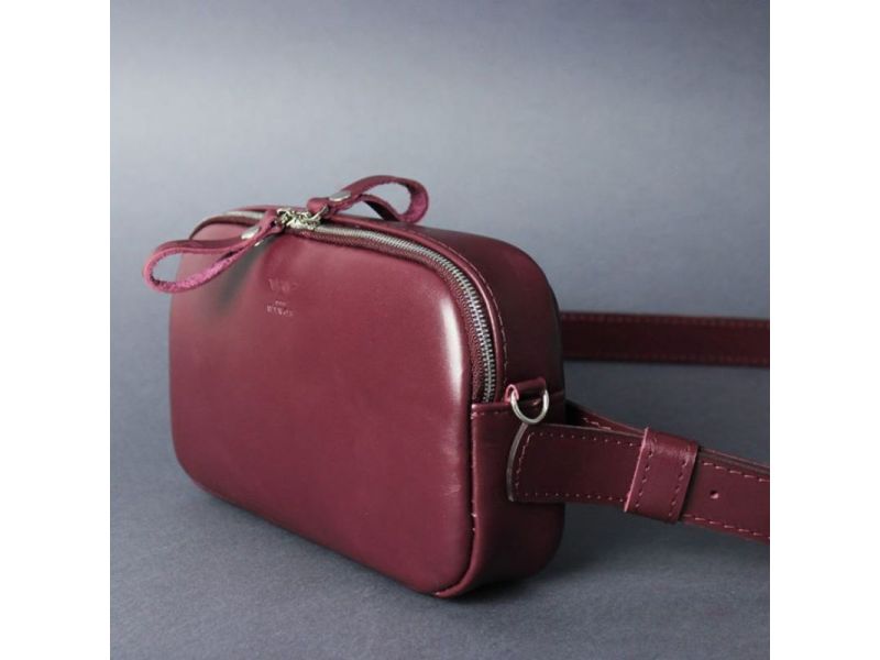 Женская кожаная сумка поясная/кроссбоди Holly бордовая, фото 2