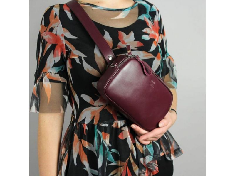 Женская кожаная сумка поясная/кроссбоди Holly бордовая, фото 3