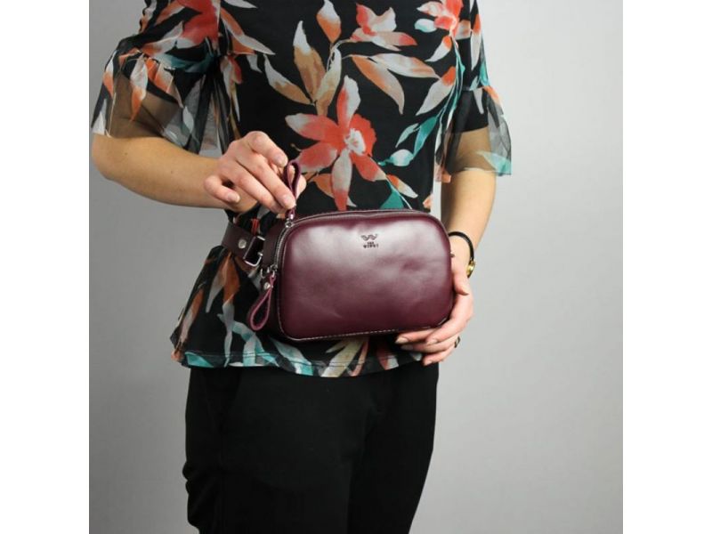 Женская кожаная сумка поясная/кроссбоди Holly бордовая, фото 6