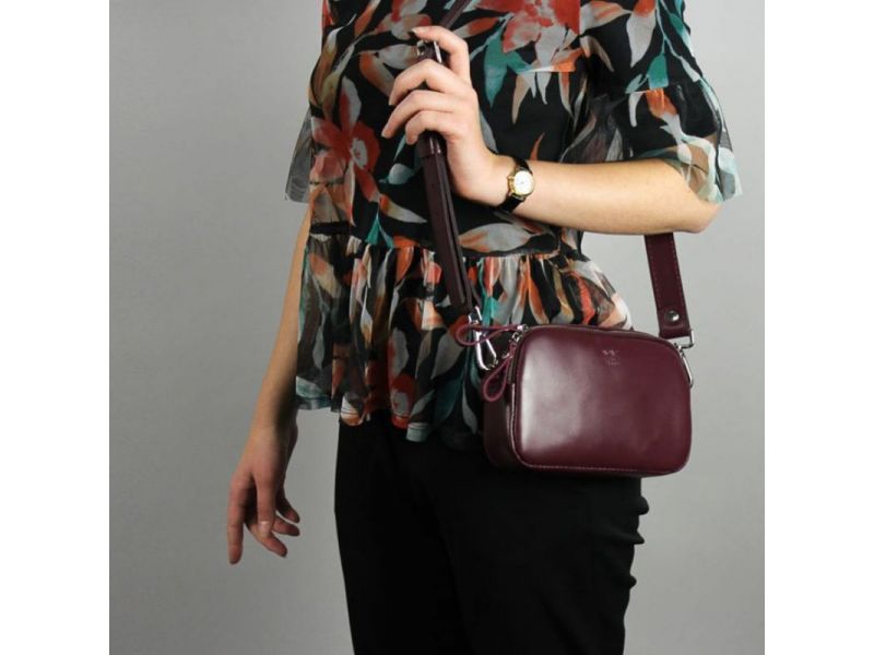 Женская кожаная сумка поясная/кроссбоди Holly бордовая, фото 7