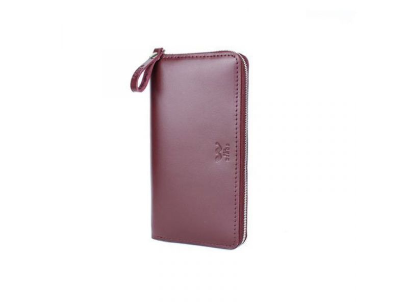 Кожаное портмоне Keeper zip винный, фото 2