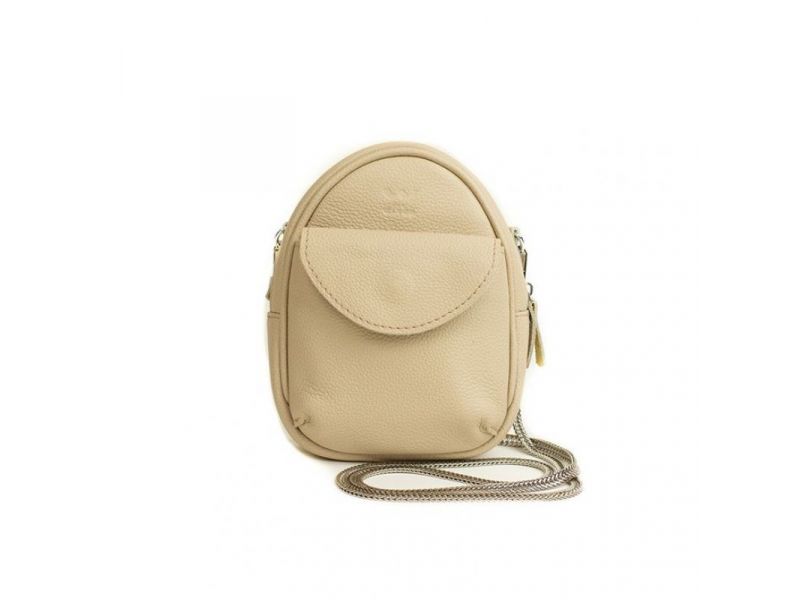 Кожаная женская мини-сумка Kroha бежевая флотар, фото 2