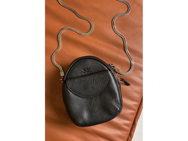 Кожаная женская мини-сумка Kroha черная зернистая, фото 1