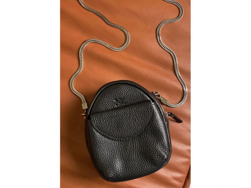 Кожаная женская мини-сумка Kroha черная зернистая, фото 8