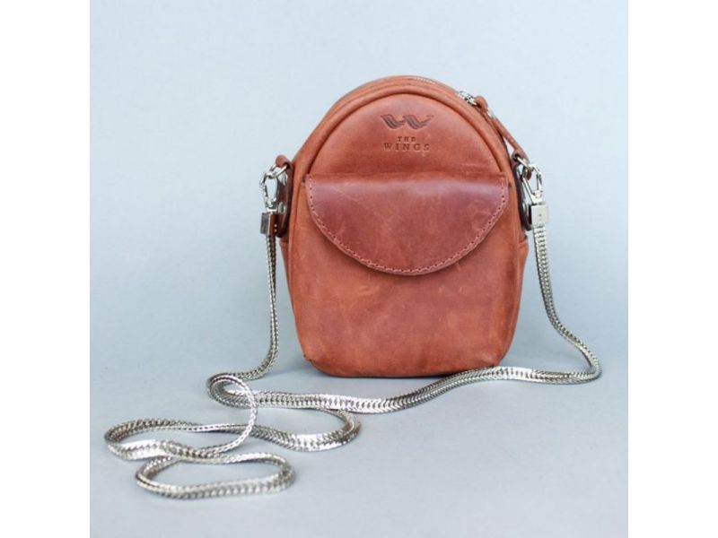 Кожаная женская мини-сумка Kroha коньячная винтажная, фото 6