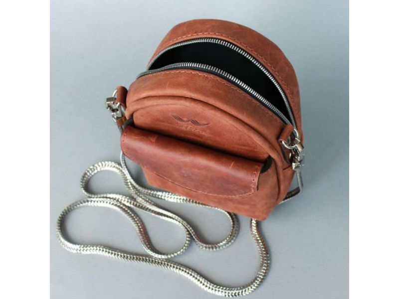 Кожаная женская мини-сумка Kroha коньячная винтажная, фото 7