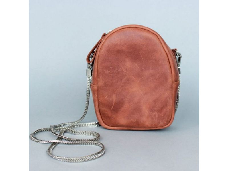 Кожаная женская мини-сумка Kroha коньячная винтажная, фото 8