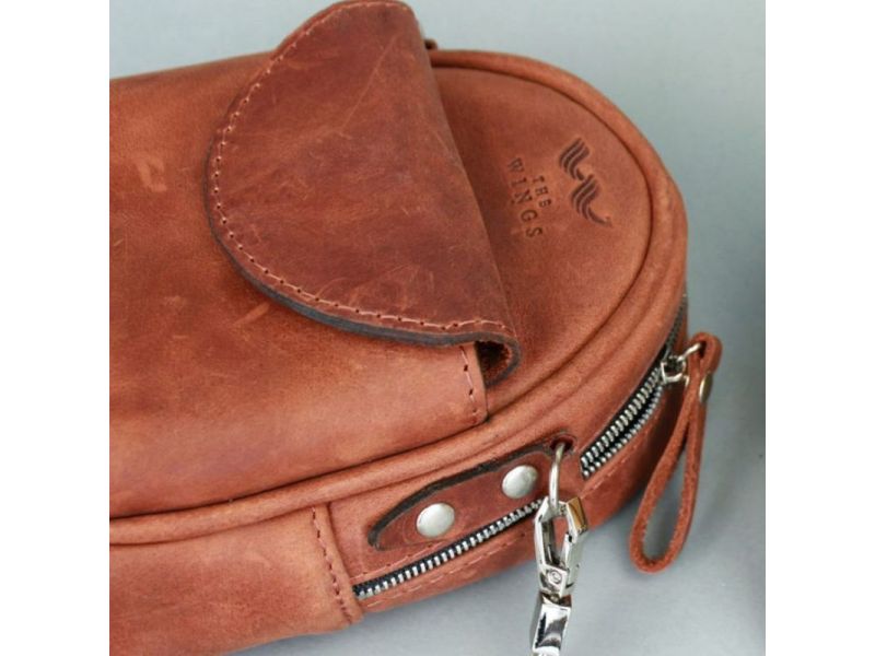 Кожаная женская мини-сумка Kroha коньячная винтажная, фото 9