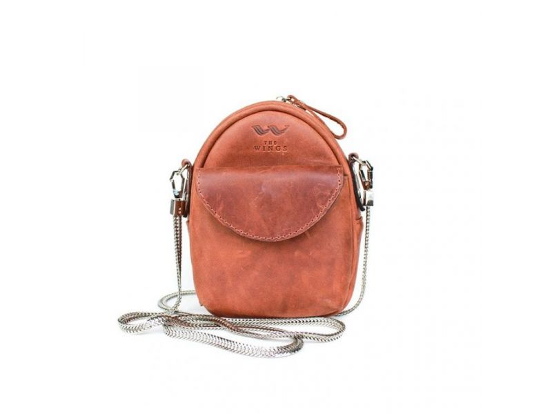 Кожаная женская мини-сумка Kroha коньячная винтажная, фото 10