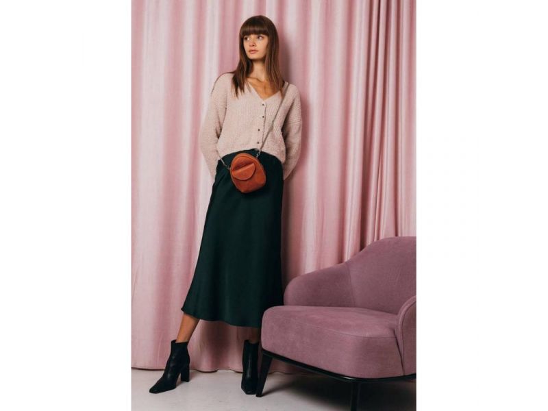 Кожаная женская мини-сумка Kroha коньячная винтажная, фото 3