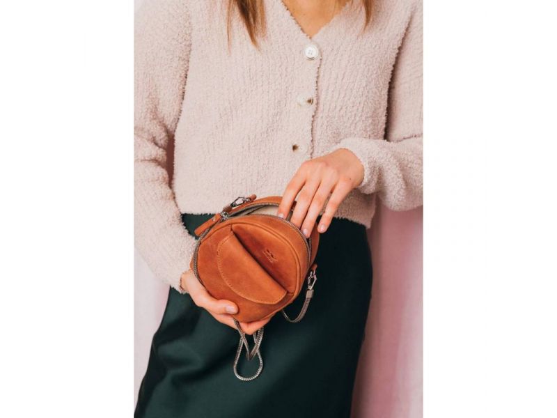 Кожаная женская мини-сумка Kroha коньячная винтажная, фото 4