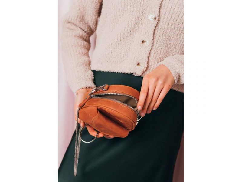 Кожаная женская мини-сумка Kroha коньячная винтажная, фото 5