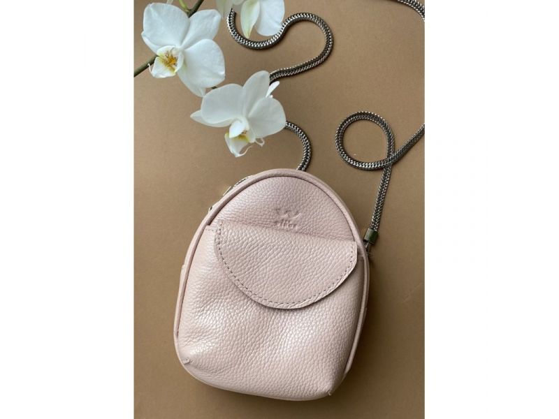 Кожаная женская мини-сумка Kroha пудровая, фото 1