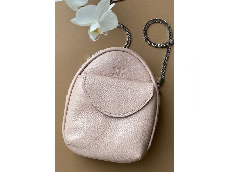 Кожаная женская мини-сумка Kroha пудровая, фото 2