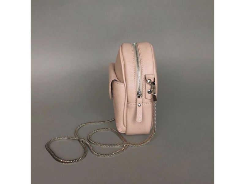 Кожаная женская мини-сумка Kroha пудровая, фото 6