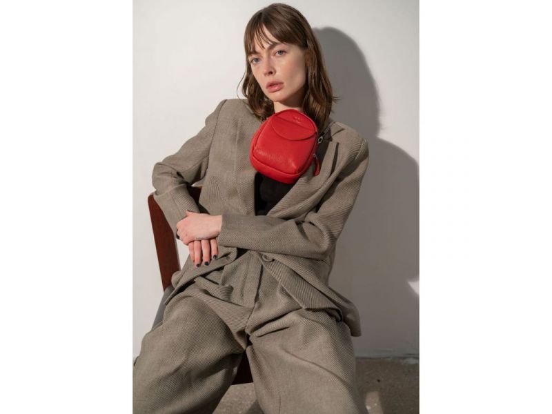 Кожаная женская мини-сумка Kroha красная флотар, фото 2