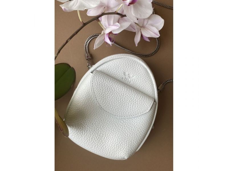 Кожаная женская мини-сумка Kroha белая флотар, фото 1