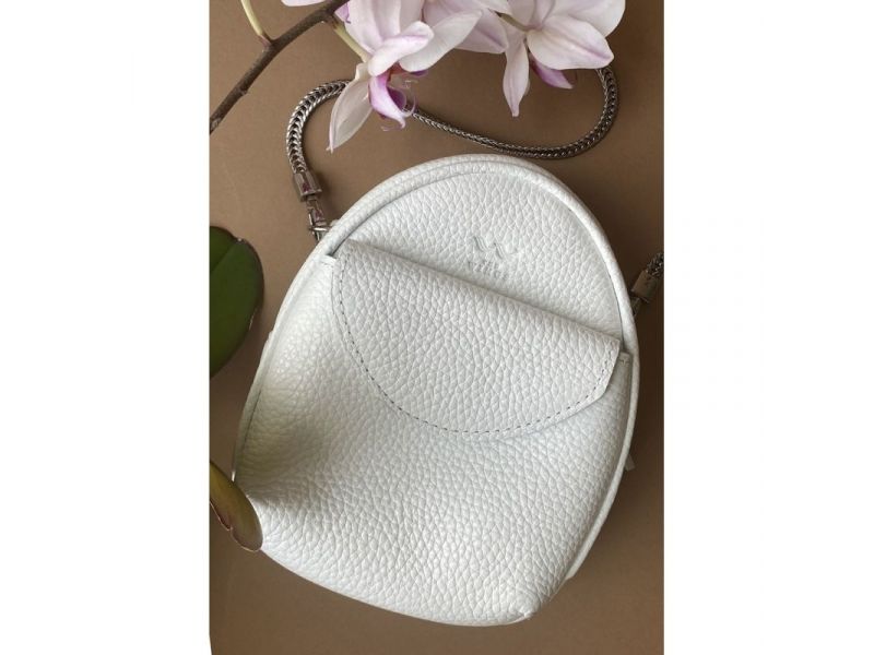 Кожаная женская мини-сумка Kroha белая флотар, фото 2