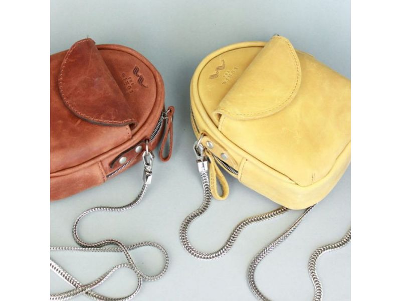 Кожаная женская мини-сумка Kroha желтая винтажная, фото 2