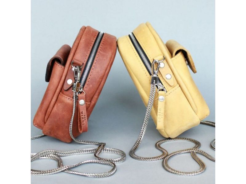 Кожаная женская мини-сумка Kroha желтая винтажная, фото 3