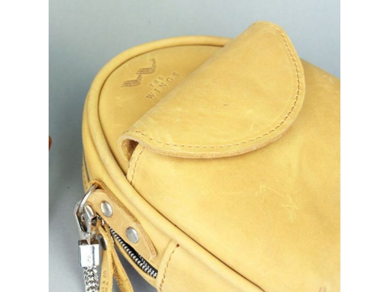Кожаная женская мини-сумка Kroha желтая винтажная, фото 4