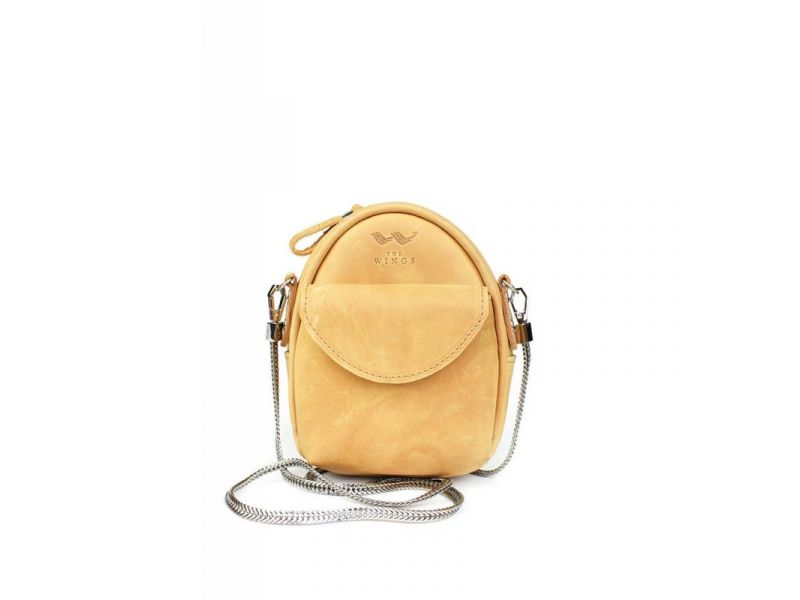 Кожаная женская мини-сумка Kroha желтая винтажная, фото 1