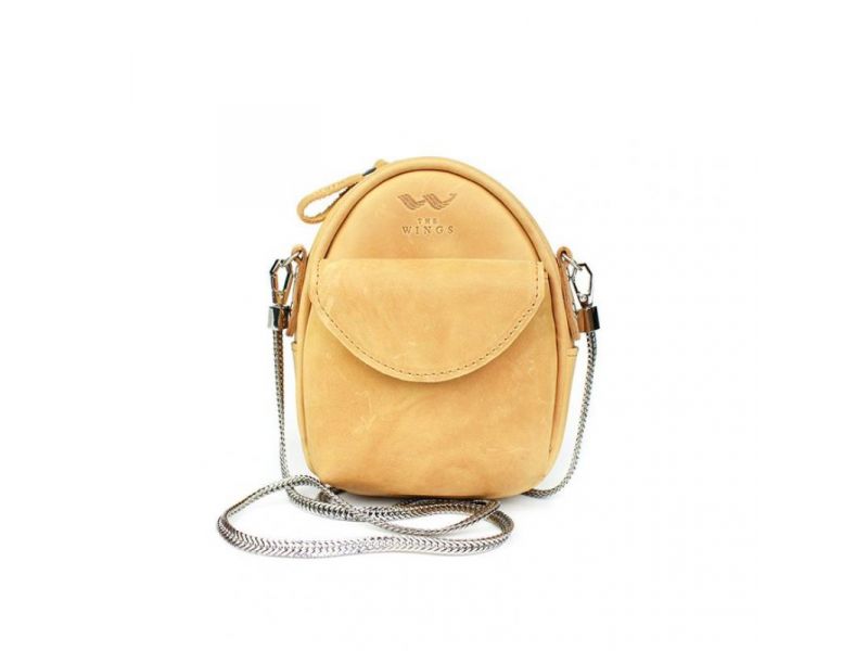 Кожаная женская мини-сумка Kroha желтая винтажная, фото 5