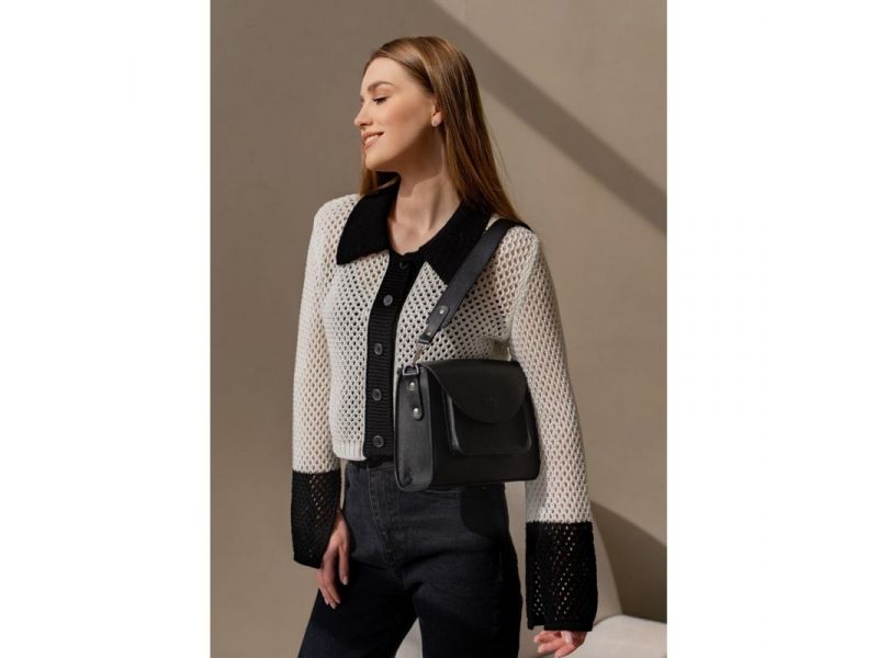 Женская кожаная сумка Liv черная, фото 3