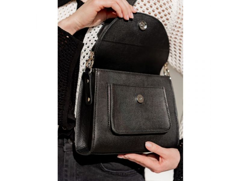 Женская кожаная сумка Liv черная, фото 5