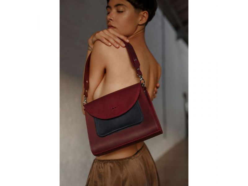 Женская кожаная сумка Liv бордово-синяя винтажная, фото 1
