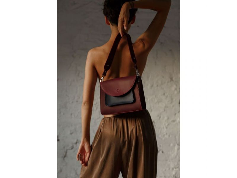 Женская кожаная сумка Liv бордово-синяя винтажная, фото 2