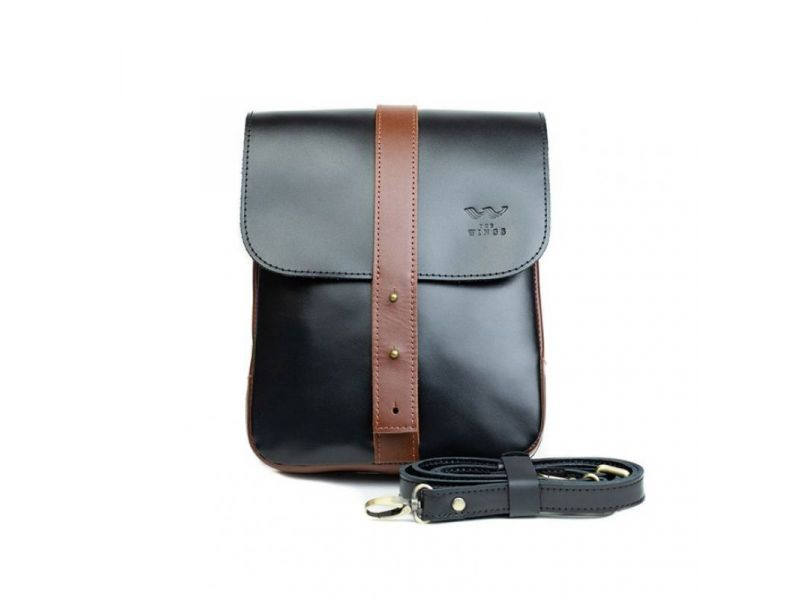 Мужская кожаная сумка Mini Bag черно-коричневая, фото 2