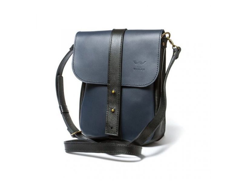 Мужская кожаная сумка Mini Bag сине-черная, фото 2