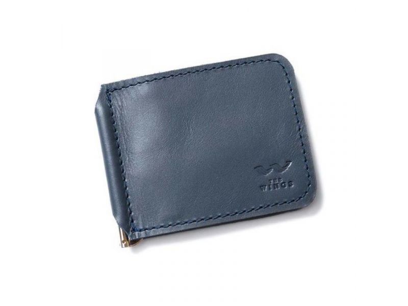 Кожаный зажим для денег темно-синий, фото 2