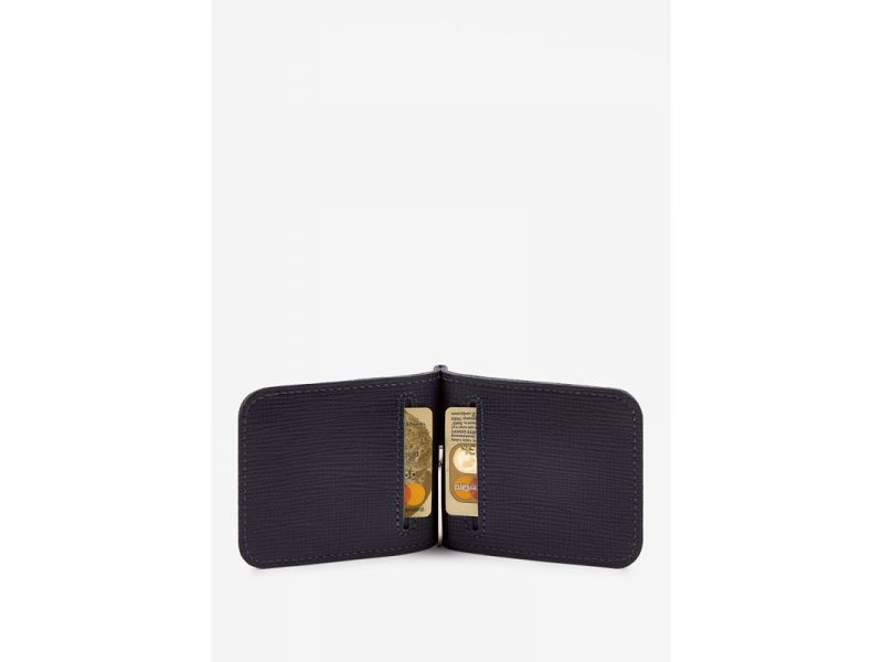 Кожаный зажим для денег синий сафьян, фото 2