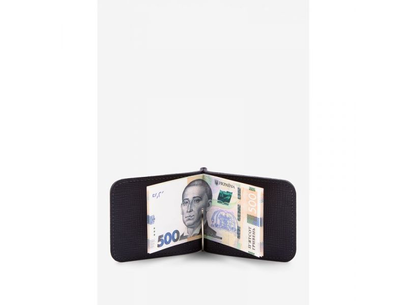 Кожаный зажим для денег синий сафьян, фото 3