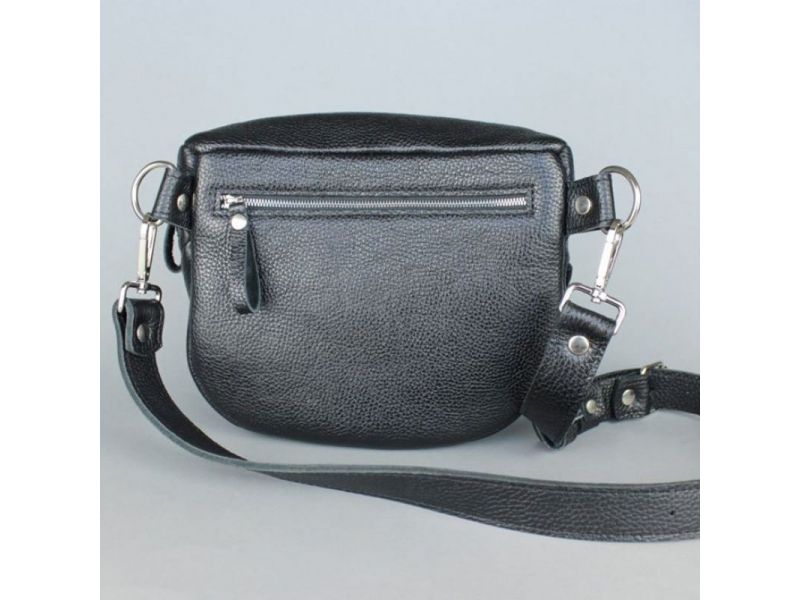 Кожаная сумка поясная-кроссбоди Vacation черная флотар, фото 4