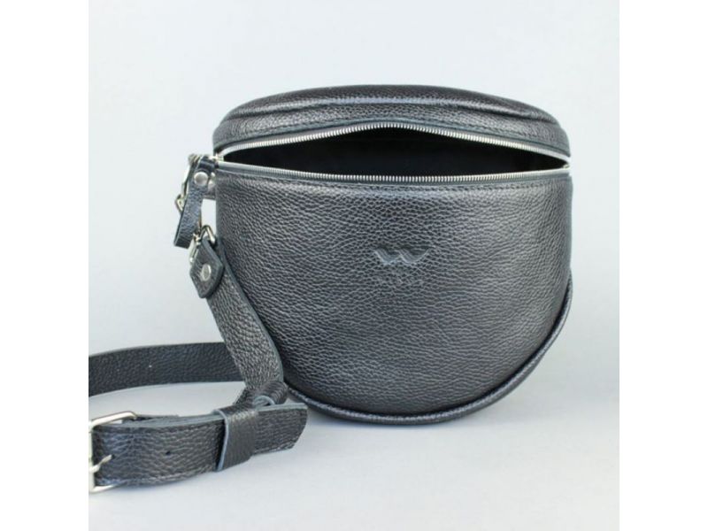 Кожаная сумка поясная-кроссбоди Vacation черная флотар, фото 5